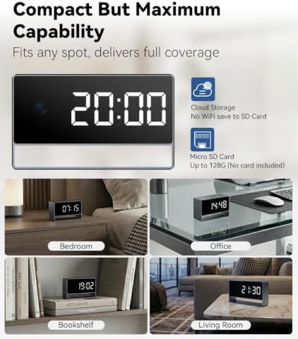1080p HD WiFi Wireless Indoor Security Cam with Night Vision, Indoor Camera with Clock with App Control, Nanny Cam with AI Motion Detection, Loop Recording, Local & Cloud Storage for Home, Easy to Use