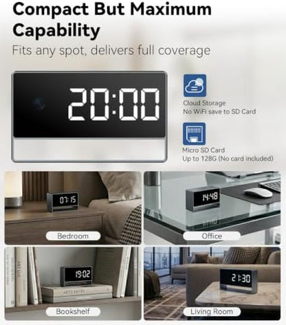 1080p HD WiFi Wireless Indoor Security Cam with Night Vision, Indoor Camera with Clock with App Control, Nanny Cam with AI Motion Detection, Loop Recording, Local & Cloud Storage for Home, Easy to Use