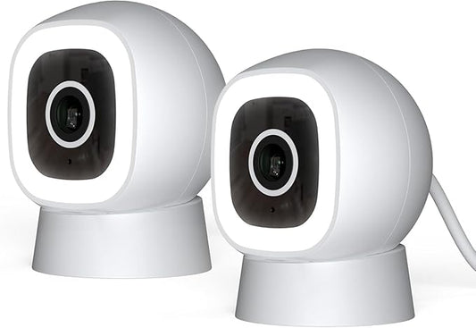 Luna 2K AI Wired Cameras for Home Security, Outdoor/Indoor, 2.4GHZ Wi-Fi, Smart Alerts, Color Night Vision, Spotlight/Siren, Magnetic Mount, Cloud & CVR Storage, 2-Way Audio (2-Pack, White)