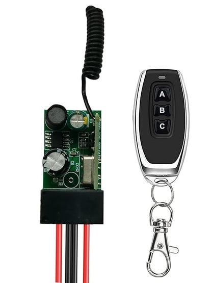 3 Way 12v Mini Remote Control Switch,Wireless Lights Switch Kit,DC 12V/24V/48V/10A Relay with 328FT Long Range,Wireless RF Switch for Car,Lamps,LED Lights,Fans(2 Remote Controls,3 Receivers)