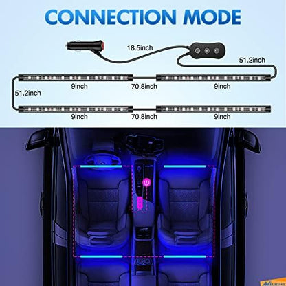 Nilight RGB LED Car Interior Stripe Light with APP Control Multicolor Music Sync Mode Waterproof Car Under-Glow Lighting Lamp Kits Universal Cars Truck ATV UTV