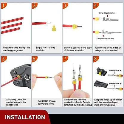 Nilight 280PCS 3 Pin Electrical Connector ‎Plug with Male Female Terminals