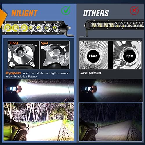 Nilight - NI04-100W 17" 80w LED Work Light Single Row Spot Flood Combo LED Light Bar Driving Lights Offroad Lighting - 2 Style Mounting Brackets,2 years Warranty