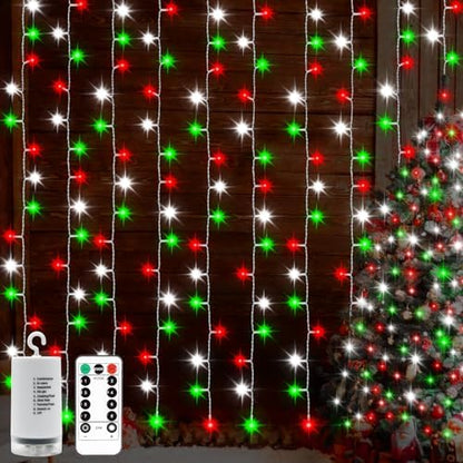echosari Red White and Green Christmas Curtain Lights Battery Operated