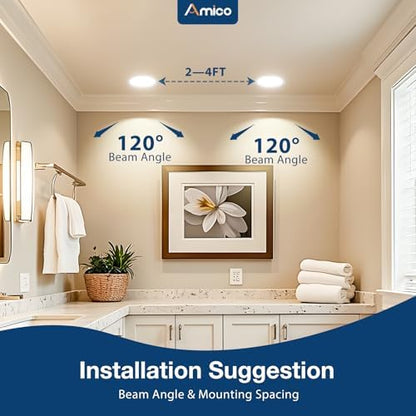 Amico 2 Pack 4 Inch 5CCT Ultra-Thin LED Recessed Ceiling Light