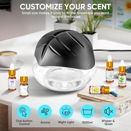 Water Based Air Purifier for Home with Essential Oil Diffuser and Humidifier Function, Rainbow Air Washer with LED Light, Freshener for Smoke and Pet Odors, Includes 6x10ml Essential Oils (Black)