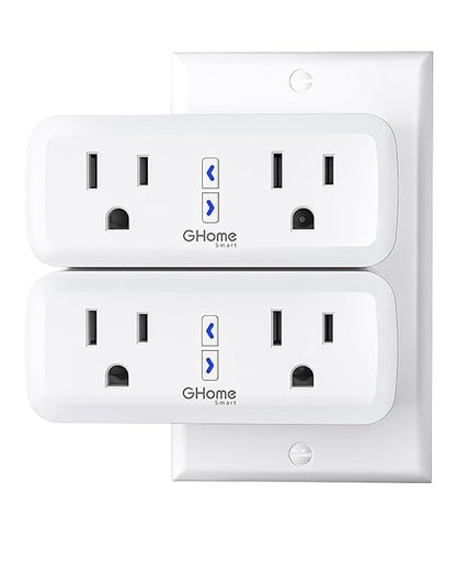 Dual Smart Plug 15A, GHome Smart Plugs Work with Alexa and Google Home, 2-in-1 Compact Smart Outlet Timer with APP Remote Control, 2.4GHz Wi-Fi Only, No Hub Required, FCC Listed, 2 Pack