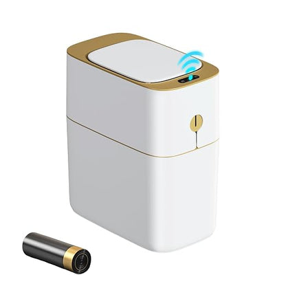 funest Smart Bathroom Trash Can with Lid, 3.6 Gallon Slim Motion Gold Sensor Garbage Bin with Inner Bucket, Trash Can with Lid Waterproof for Kitchen Office