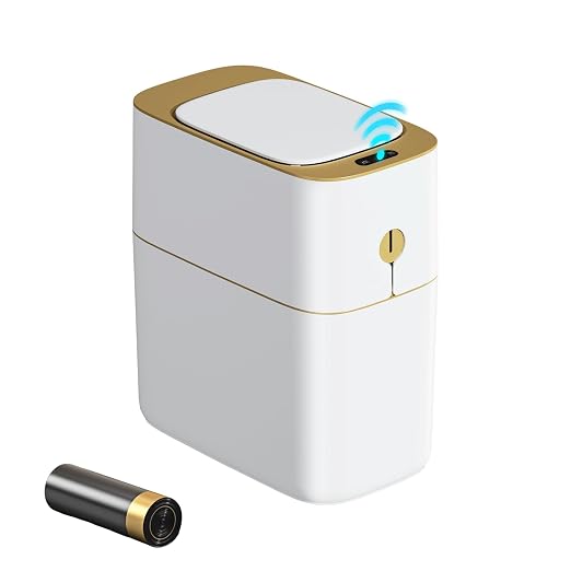 funest Smart Bathroom Trash Can with Lid, 3.6 Gallon Slim Motion Gold Sensor Garbage Bin with Inner Bucket, Trash Can with Lid Waterproof for Kitchen Office