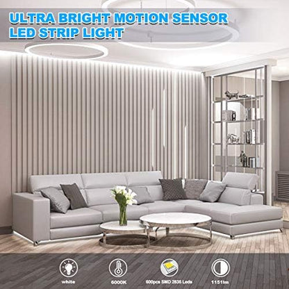 MY BEAUTY LIGHT Motion Activated LED Strip Lights, 32.8ft LED Light Strip with Day or Night 2 Lighting Modes,3 Timing Off Modes,Bright White 12v Plug-in LED Rope Lights for Bedroom,Kitchen,Stair,Room