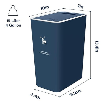 XPIY Trash Can with Lid, 2 Pack 4 Gallons/15 Liters Garbage Can with Press Top, Small Trash Can Dog Proof, Plastic Trash Bin, Waste Basket for Bathroom|Kitchen|Bedroom|Office (2, Blue)