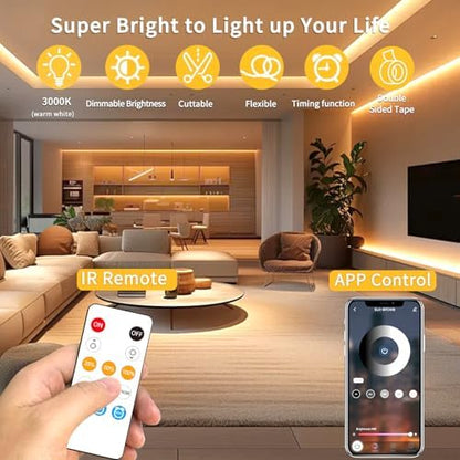 16.4ft COB LED Strip Lights 3000K Warm White Dimmable