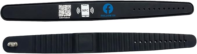 Smart NFC Social Media Wristband – Silicone QR Bracelet for Facebook, Instagram & Google Reviews | Waterproof | Lifetime Link Update | Analytics Dashboard (NFC-WB-FB-BLK-V1)