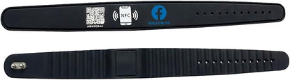 Smart NFC Social Media Wristband – Silicone QR Bracelet for Facebook, Instagram & Google Reviews | Waterproof | Lifetime Link Update | Analytics Dashboard (NFC-WB-FB-BLK-V1)