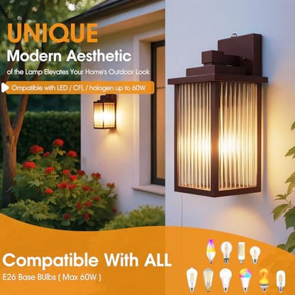 2-Pack 13" Bronze Dusk to Dawn Wall-Mounted Exterior Light Fixtures