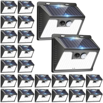 Peasur Solar Powered Lights Outdoor, 140 LED 24Pack Motion Sensor Light Outside, IP65 Waterproof Fence Security Lighting with 3 Modes for Yard Wall Garden Cool White