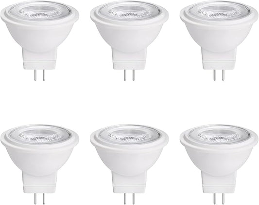 MR11 Gu4.0 Bi-pin LED Light Bulb 3W 12VAC/DC Low Voltage LED Spotlights Warm White 2700K-3000K for Outdoor Landscape Lighting and Indoor Recessed/Track Lights 6pcs