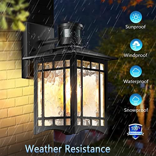 Motion Sensor Outdoor Lights, Dusk to Dawn Light Fixture, Black Wall Sconce Lighting, Front Porch Light, Exterior Lights for House Patio, Outside Door Wall Mount Anti-Rust Lantern