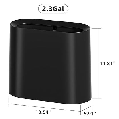 SUBEKYU 2.3 Gal Trash Can for Bathroom,Small Office Garbage Can for Kitchen,Slim Rectangular Waste Bin,Plastic,Black
