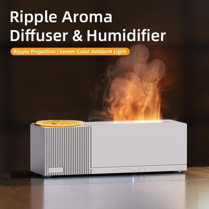 Essential Oil Diffuser, Flame Oil Diffuser - Aromatherapy Aroma Humidifier, Ripple Projection Vibe Remote Control - Perfect for Bedroom Home Office (150ml Ripple Flame, White)