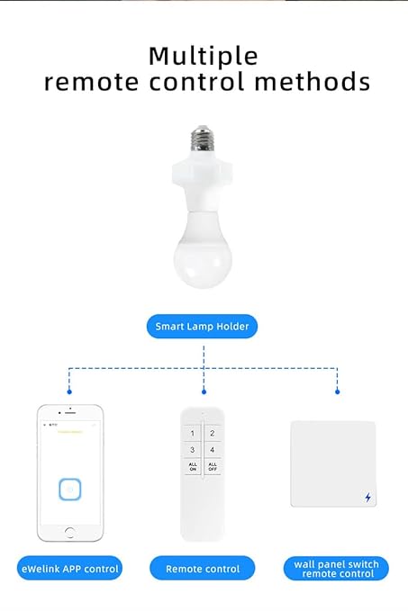 QIACHIP Wi-Fi Smart 2.4G Remote Control Light Socket E26 E27 Bulb Socket Adapter, eWeLink APP Remote Timing, Compatible with Alexa and Google