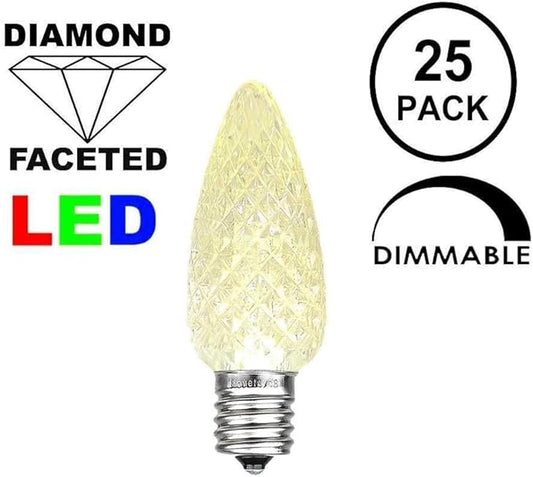 Novelty Lights 25 Foot C7 LED Outdoor Lighting Patio Christmas String Lights, Warm White, White Wire, 25 Bulbs