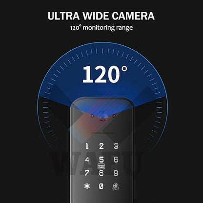 Smart Lock with 120° Wide-Angle Camera and Smart Doorbell Keyless Entry Door Lock Handle Aluminum Alloy Biometric Door Lock TY App Remote Operation WiFi for 35-60mm Office Home Bedroom Door