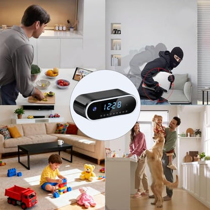 Wireless Hidden Camera Clock, 1080P HD Nanny Cam with Auto Night Vision for Home Monitoring, Indoor Motion Detection & Phone Alerts, 24H Display, Rechargeable Battery