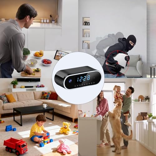 Wireless Hidden Camera Clock, 1080P HD Nanny Cam with Auto Night Vision for Home Monitoring, Indoor Motion Detection & Phone Alerts, 24H Display, Rechargeable Battery