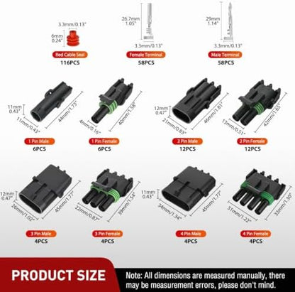 Nilight 284PCS 1 2 3 4 Pin Waterproof Automotive Electrical Connector Kit