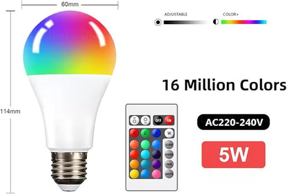LED Color Changing Bulb, Smart RGB Night Light with Remote Control, Warm White 5/10/15W, E27 Base, 16 Colors for Home Decor Bedroom Stage Party Mood Light, 2 Pack (5W Warm White)