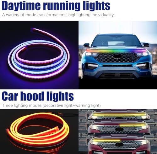 DREAMOTOR 71 Inch Car Hood Light Strip, Multicolor Car LED Hood Light