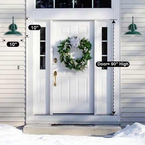 10in Outdoor Gooseneck Barn Light Wall Mount, Green Exterior Farmhouse Porch Lights with White Interior Small Dome Outdoor Patio Gooseneck Wall Sconce Garage Lighting for House, Cabin