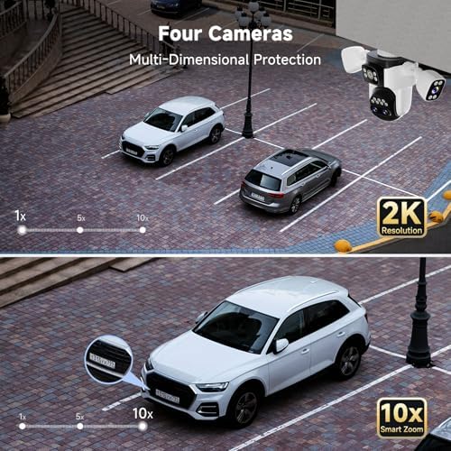 VSTARCAM 4-Lens Security Cameras Wireless Outdoor, 4-in-1 Multi-View 2K 360° PTZ Plug-in WiFi Camera, 10X Hybrid Zoom, AI Motion Tracking, IP66, Color Night Vision for Driveways & Front Doors