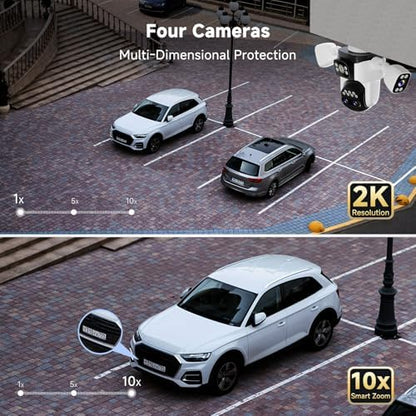 VSTARCAM 4-Lens Security Cameras Wireless Outdoor, 4-in-1 Multi-View 2K 360° PTZ Plug-in WiFi Camera, 10X Hybrid Zoom, AI Motion Tracking, IP66, Color Night Vision for Driveways & Front Doors