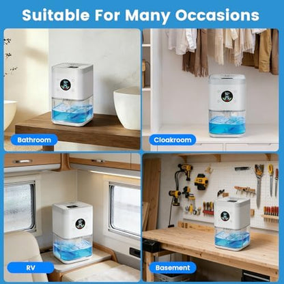 Small Dehumidifier for Bedroom – 63oz 35dB Quiet Auto Dehumidify (60/70%) & Continuous Mode for Bathroom Closet RV, Auto Defrost & Auto Shut-Off, 7-Color Flowing Night Light & Timer, Portable – White