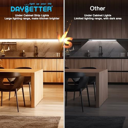DAYBETTER Under Cabinet Lighting, 6 PCS Under Cabinet Lights, Dimmable LED Strip Lights with Remote, LED Lights for Kitchen Cabinet, Counter, Shelf, 2700K-6500K Warm to Daylight White, Timing, 20 ft