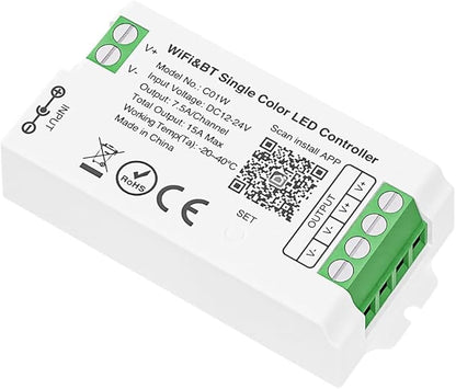 C01W 2PIN LED Strip Single Color Dimmer 2.4 GHz WiFi Group Controller Alexa Google Home,Smartphone APP Control Compatible with RC03RF WR02RF FUT006 B1 Mi-Boxer/Mi-Light Dim Remote,DC12-24V