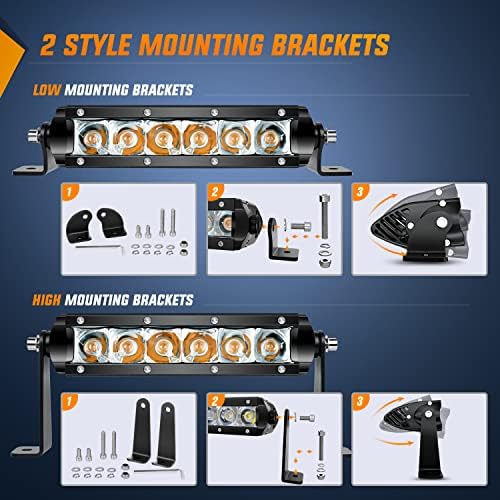 Nilight LED Light Bar Amber 2Pcs 7 Inch 30W Spot 3000LM Super Slim 3D Driving Fog Off Road Work Lights Pods for Trucks Pickup SUV ATV UTV Boat 4x4 Van Camper- 2 Style Mounting