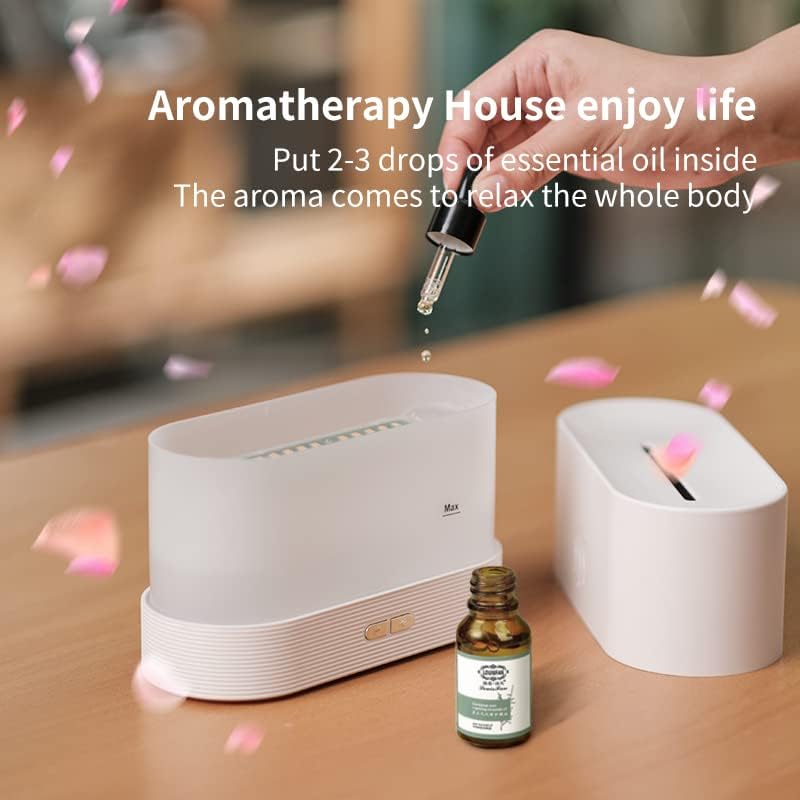 Essential Oil Diffuser, Flame Oil Diffuser - Aromatherapy Aroma Humidifier, Upgrade 7 Colors Noiseless - Perfect for Bedroom Home Office (180ml Classic Flame, White)
