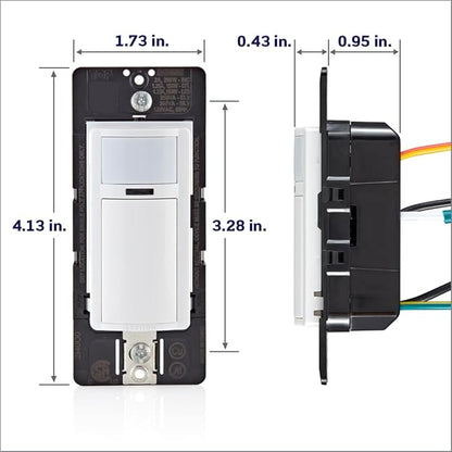 Leviton Motion Sensor Light Switch, Motion Activated, Auto-On/Auto-Off or Manual-On, 5A, No Neutral Wire Required, Single Pole or 3-Way, DOS05-1LZ, White/Ivory/Light Almond