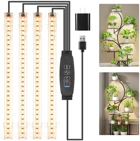 8.6 Inches LED Grow Light Strips, Grow Lights for Indoor Plants Full Spectrum 3500K, 104 LEDs Plant Light with 10 Dimmable Levels, 3/9/12H Timer for Seedling Succulent and Plant Shelf, 4 Head 1 Pack