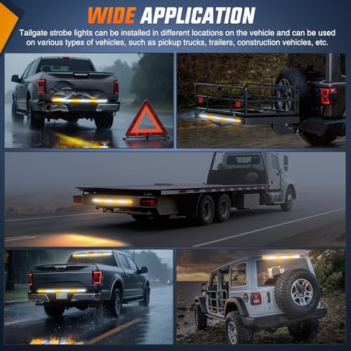 Nilight 48 Inch 288 LED Tailgate Strobe Light Strip Amber White