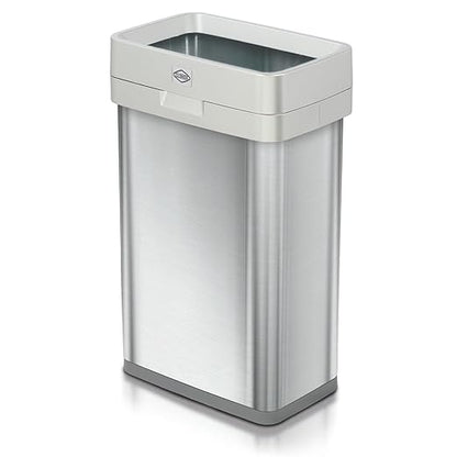 Clorox 13 Gallon Trash Can - 50L Slim Open Top Garbage Bin for Commercial Spaces, Kitchen, Office - Narrow Rectangular Stainless Steel Body with Hinged Rim Protection