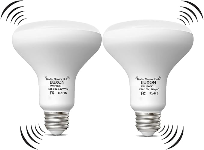 LUXON 9W BR25 Radar Motion Sensor Light Bulbs, Detector Dusk to Dawn 90W Equivalent,Smart Led Lamp Lighting,Indoor Outdoor Auto On/Off E26 Base Soft White 2700K