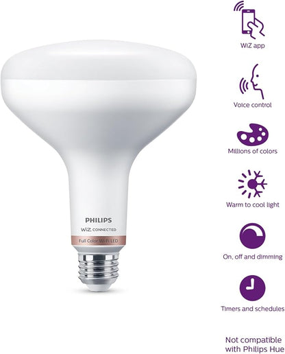 Philips Smart 65-Watt BR40 Color Flood Light Bulb 4-Pack, Frosted, Dimmable, 110º Beam Angle, E26 Medium Base