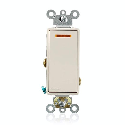 Leviton 20-Amp 120-Volt Decora Plus Rocker Lighted Handle, Illuminated Off Single-Pole AC Quiet Switch, 5631-2T, Light Almond