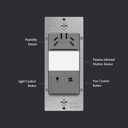 TOPGREENER Humidity Sensor Switch, Dual Tech Humidity PIR Motion Sensor Switch for Separate Fan and Light Control, 500W, 3A, Neutral Required, TDHOS5, Gray