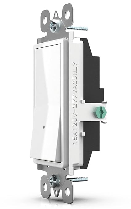 4Pack SOZULAMP Illuminated Light Switch-Esay to Install,No Neutral Wire,Single-Pole Paddle Rocker Lightswitch with Night Light,15Amp 120/277Volt,Glossy White