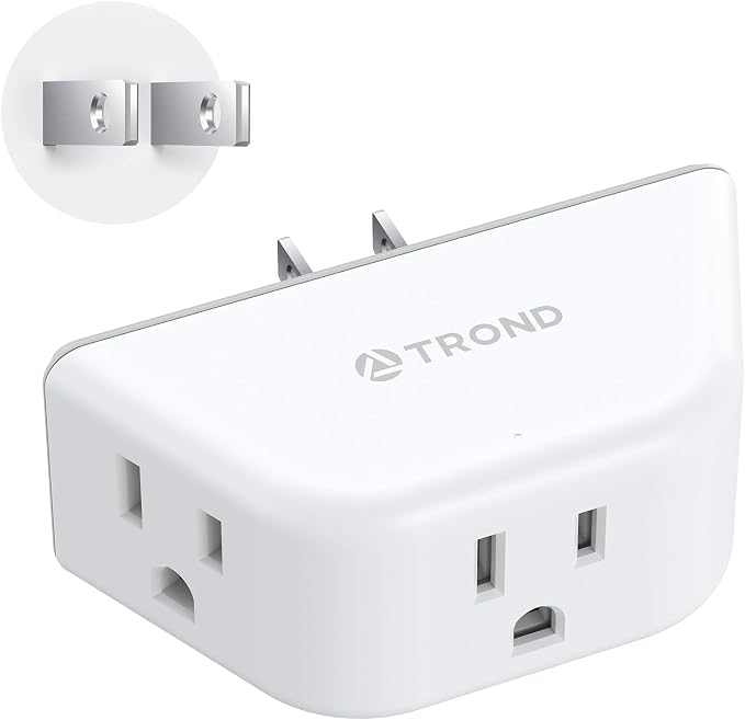 TROND 2 Prong to 3 Prong Outlet Adapter for Old House | 3-Way Angled Plug Extender with 3 AC Sockets, Plug Splitter for Non-Grounded Socket in Home Hotel, Cruise Essentials, White
